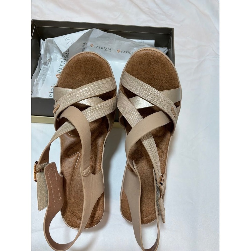 Patrizia by Spring Step Vanjhee Gold Beige Slingback Wedge Sandals Womens 10 NWT